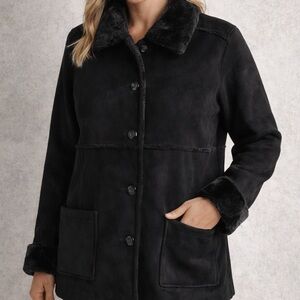 BC Clothing Faux Shearling Coat Black Sherpa Lined Jacket Women’s Medium Warm